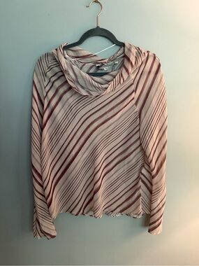 Zara Striped Cowl Neck Top in Blush and Burgundy
